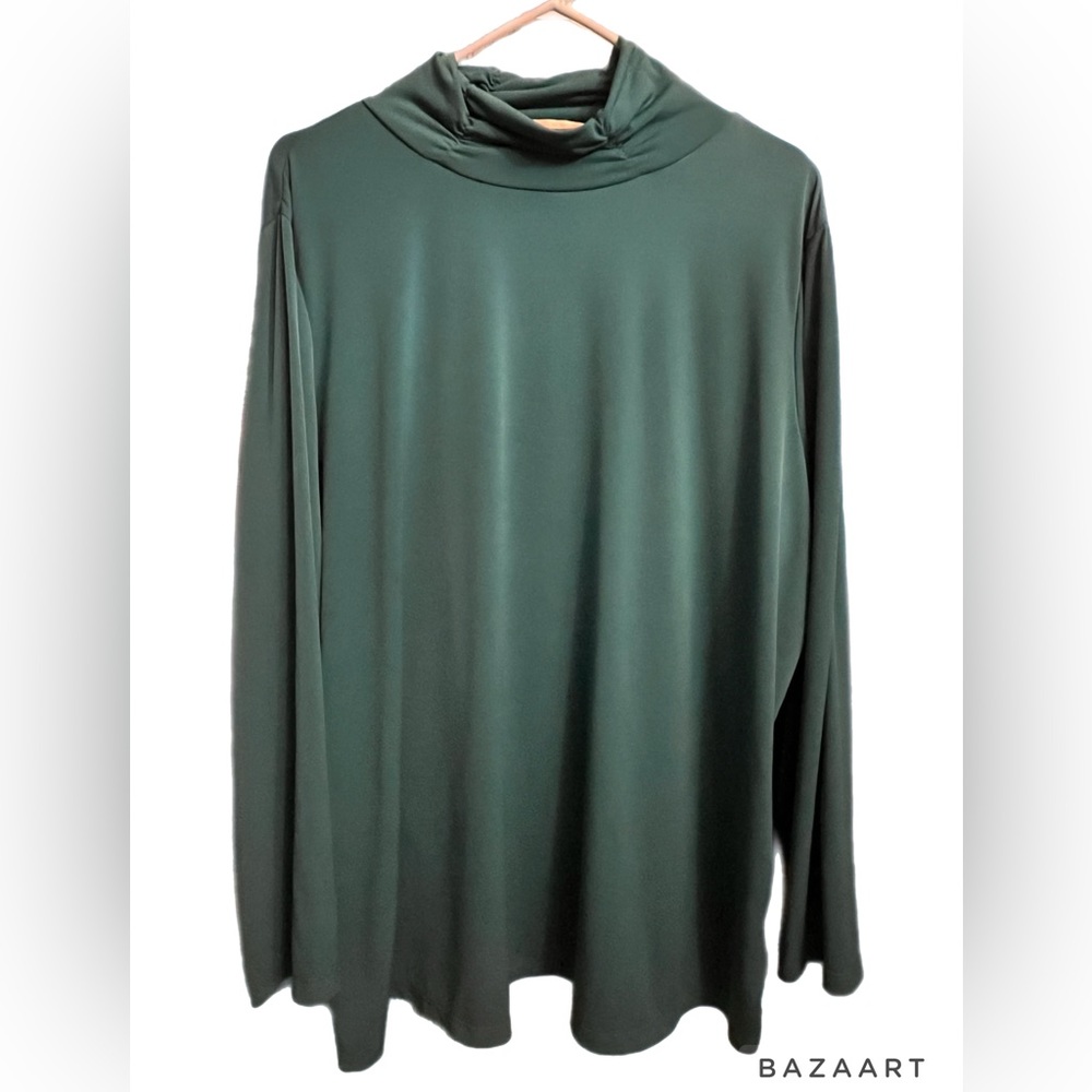 Susan Graver Liquid Knit Ruched Neck Tunic Top 3/4 sleeves size 3X plus size